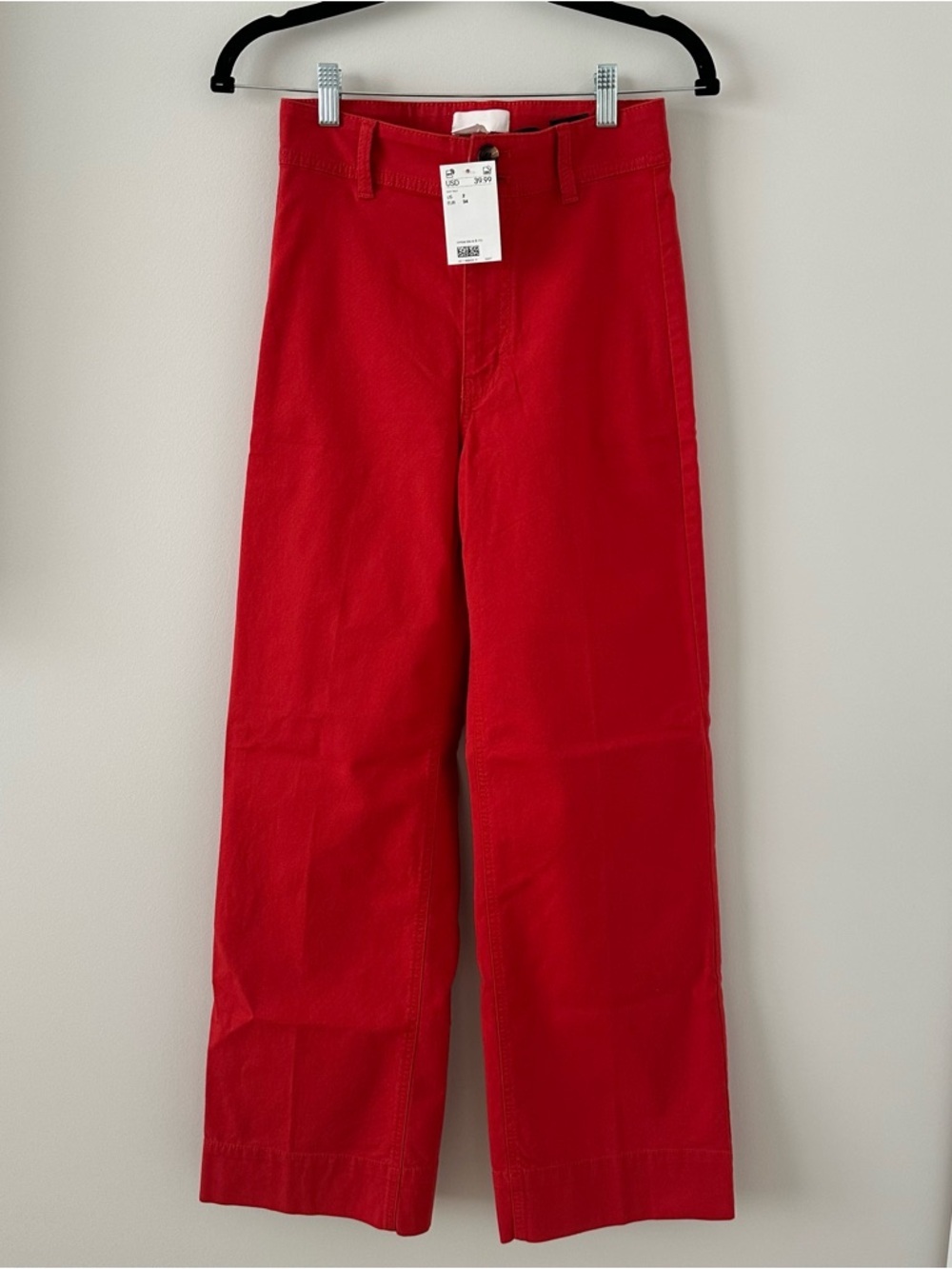 H&M Canvas Trousers Red Wide Leg Pants Jeans Size 2 New July Summer Straight Leg - Picture 8 of 16